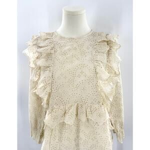 The Great. Cream Ivory Eyelet Ruffle Cotton Top Lace Long Sleeve Cottagecore XS